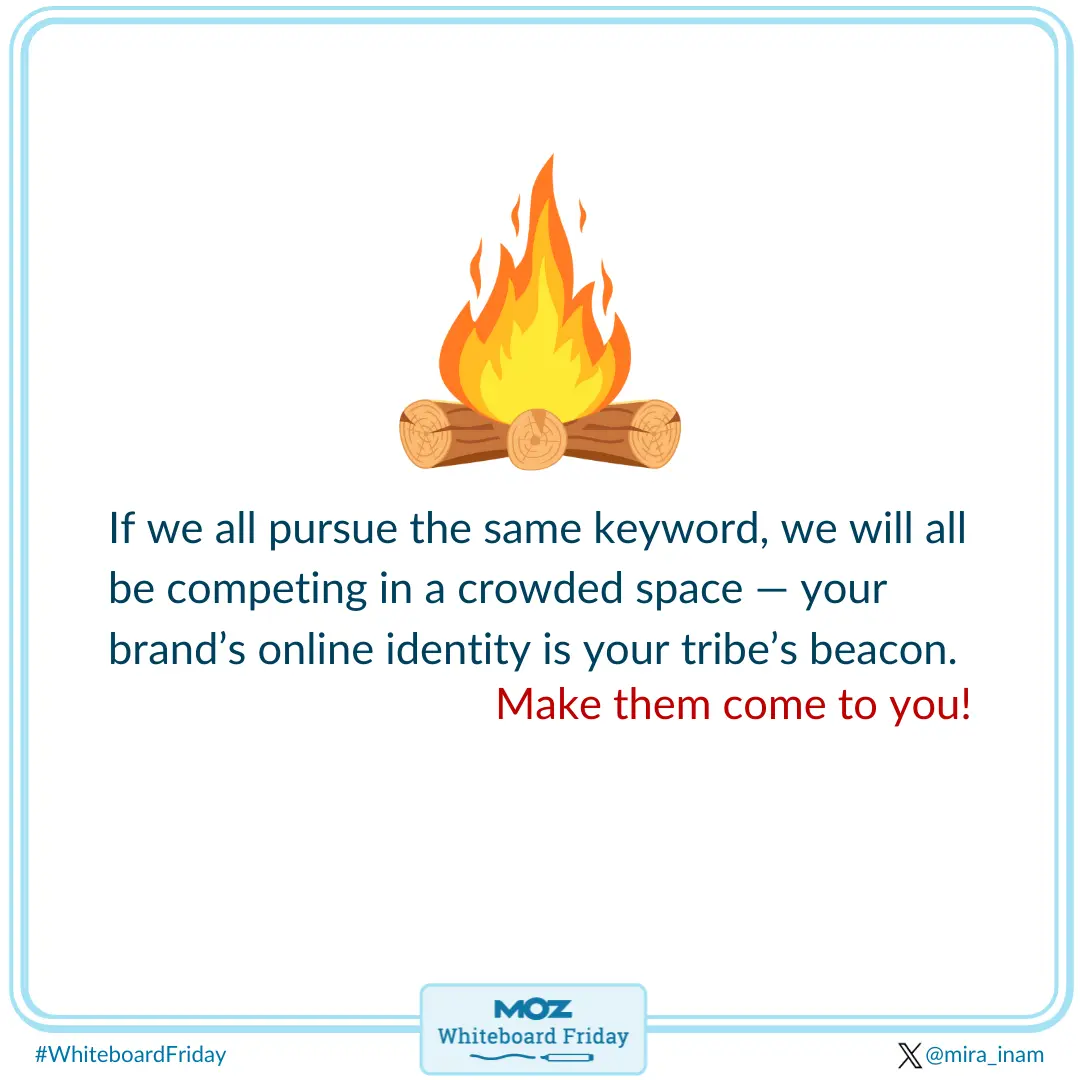 If we all pursue the same keyword, we will all be competing in a crowded space. Make your customers come to you.
