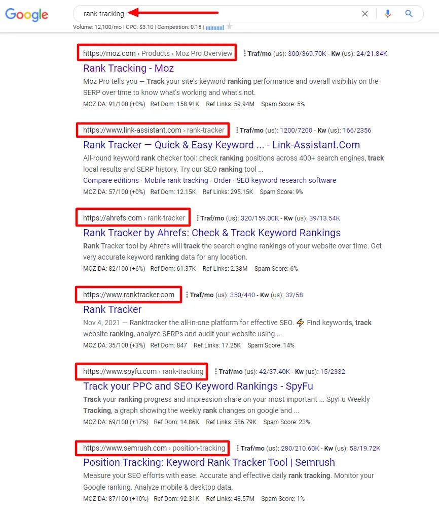 google search results for "rank tracking"