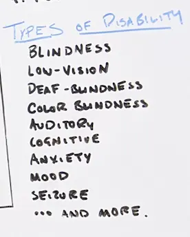 List of examples of disabilities.