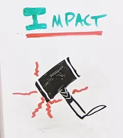 Hand drawing of a hammer under the word
