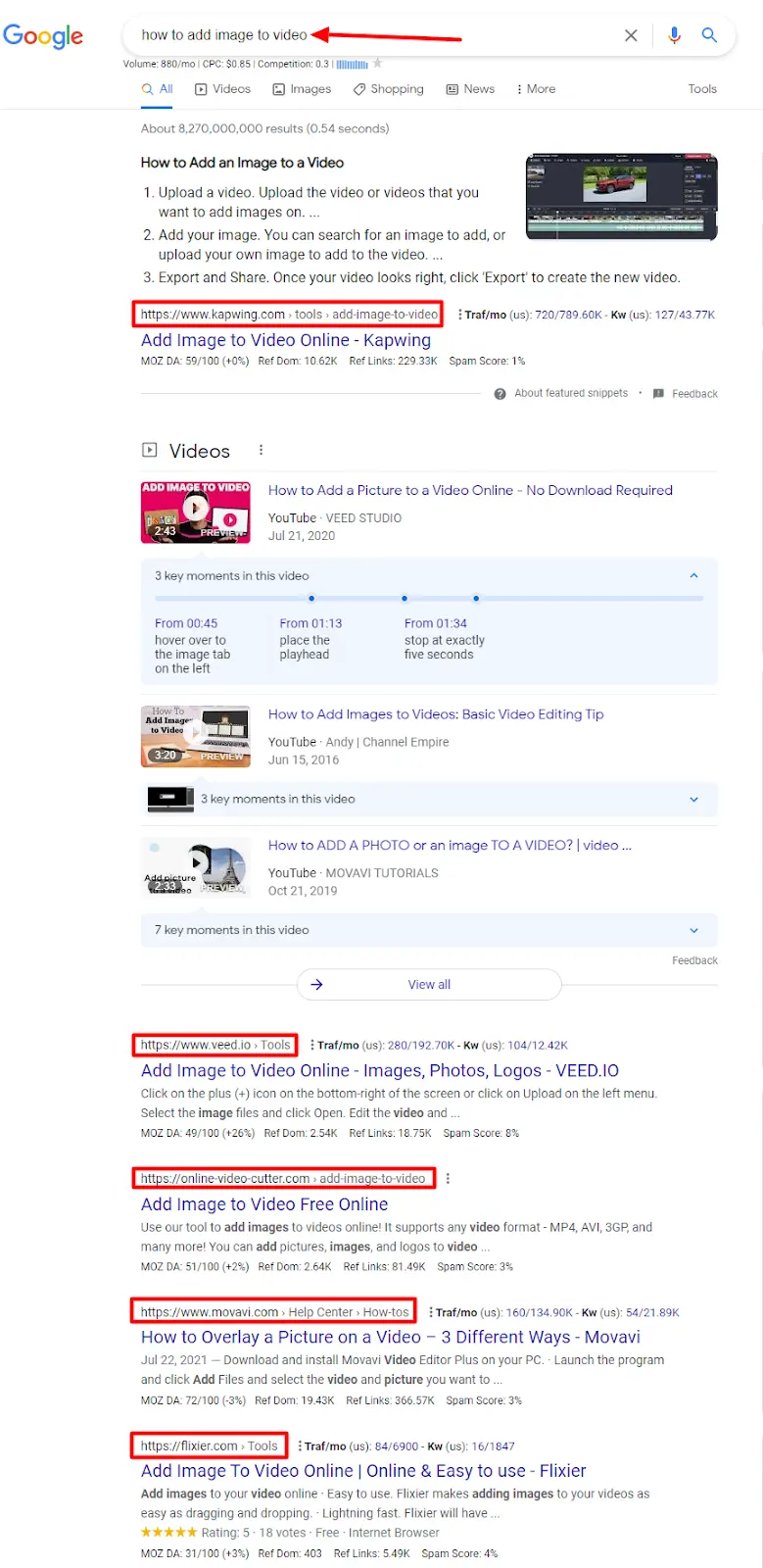 google search results for "how to add images to video"