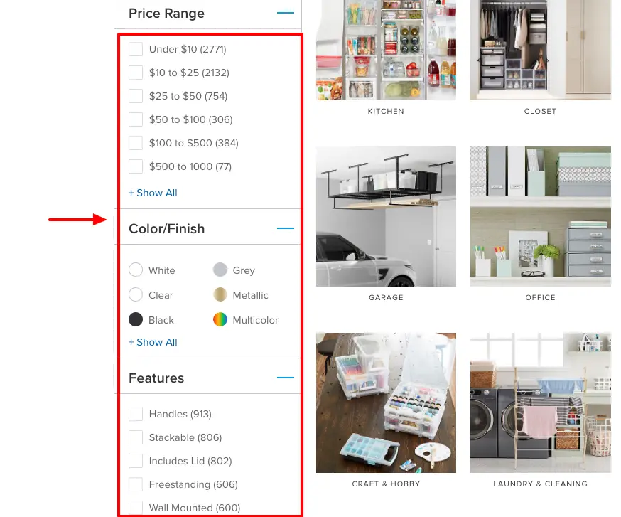 Faceted navigation on a Magento site.