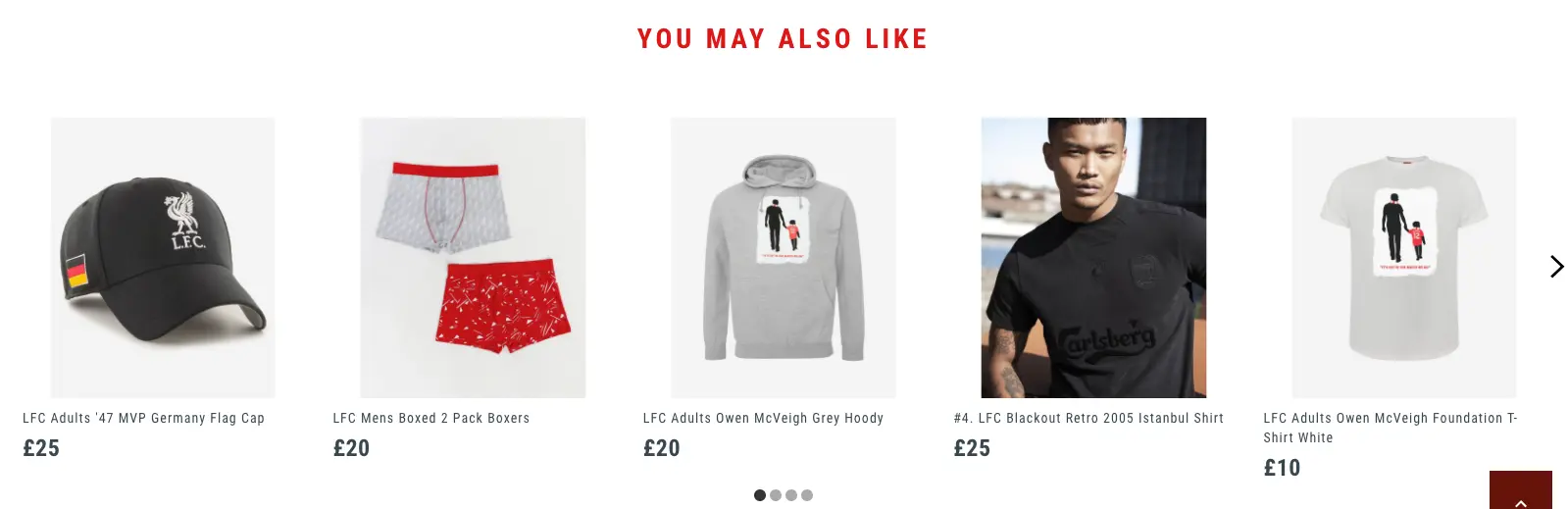 An example of related products on a Liverpool FC clothing products page.