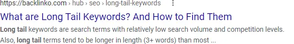 Google SERP for "long tail seo"