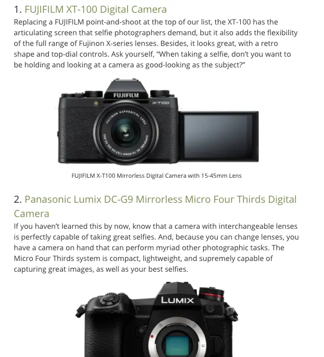 Listicle-style blog post showing various cameras.