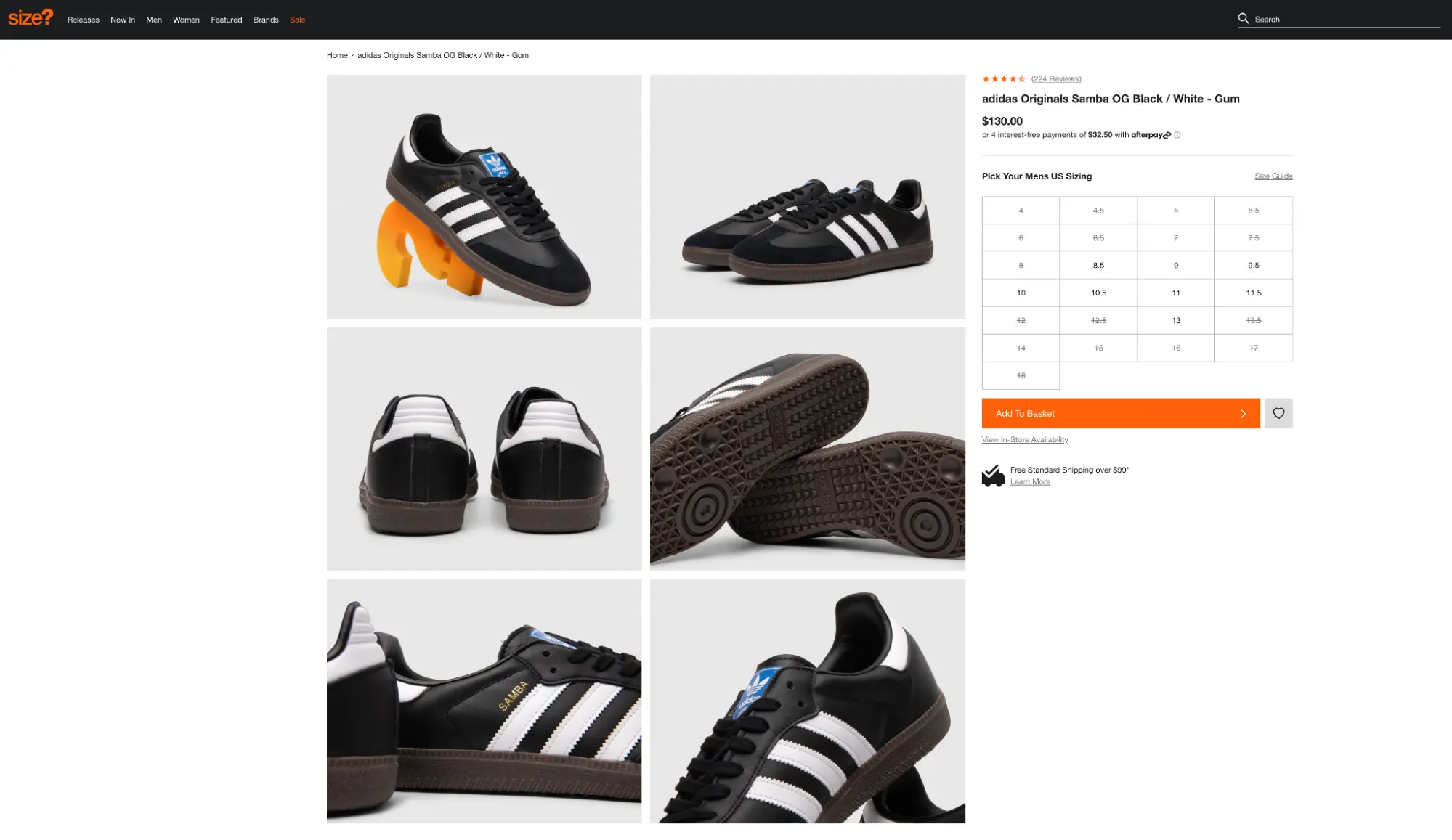 Screenshot of a website called 'Size' that sells Adidas shoes.