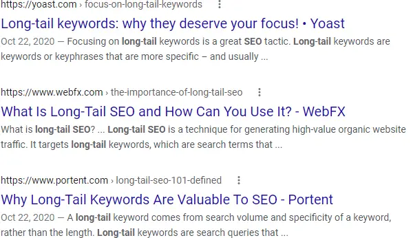 Google SERP for long tail SEO -site:moz.com