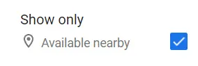 Screenshot of the Available Nearby filter in Google Shopping.