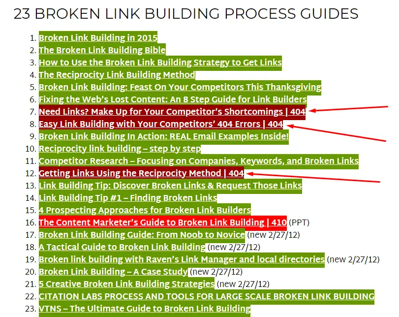 List of 23 broken link building process guides