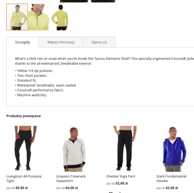 JavaScript enabled on a product page for a clothing site.