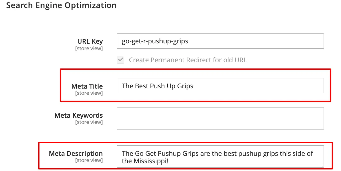 Setting the Meta Title and Meta Description.