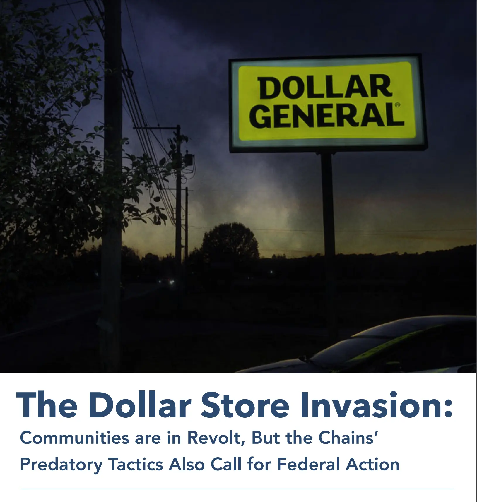 Screenshot of major report from the Institute of Local Self Reliance on the negative impacts of dollar stores.