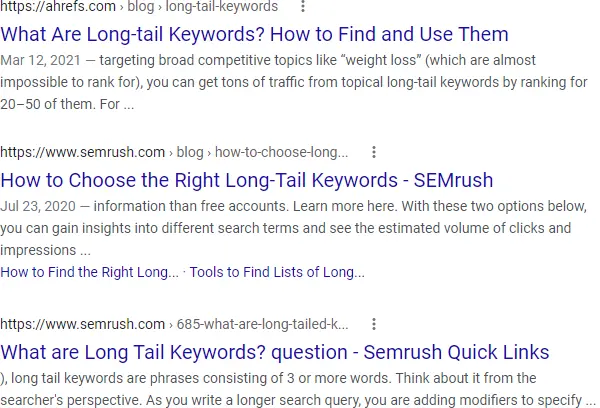 Google SERP for long tail SEO with specified sites