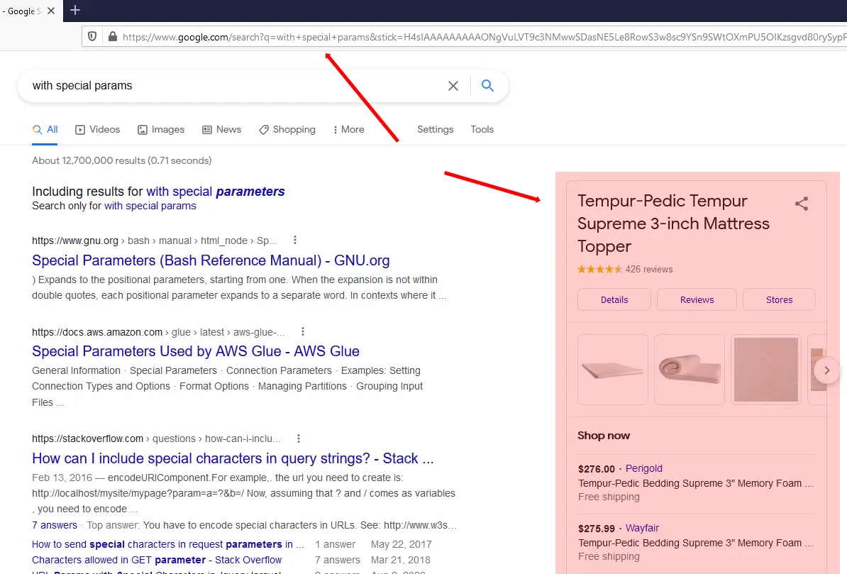 Example of how to change the query using special parameters, but retaining the same side bar