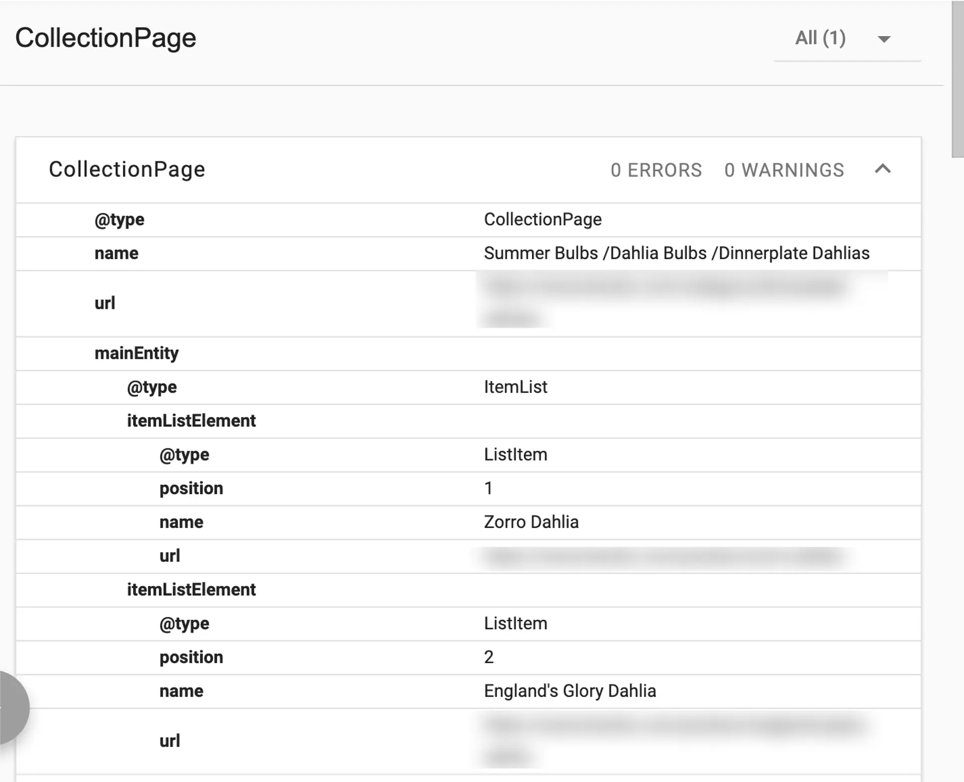 An example of CollectionPage schema for Google category pages.