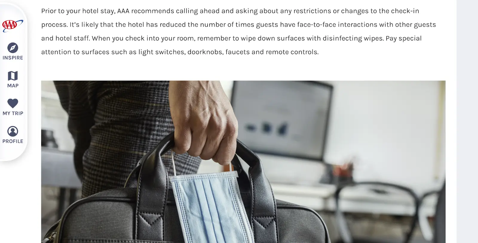screenshot of AAA article on communicating safety information to travelers