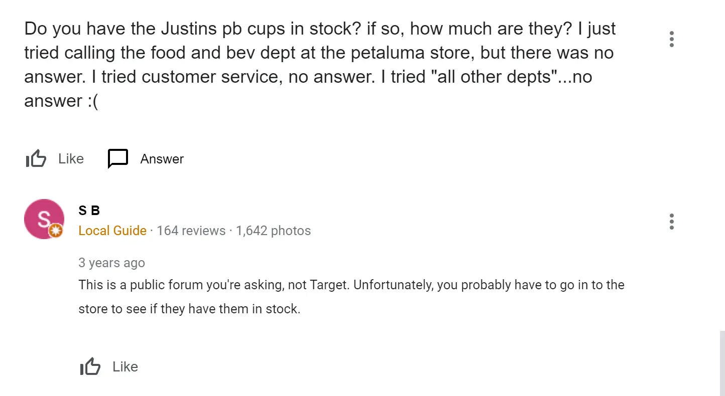 Google business profile question with unhelpful answer from the public