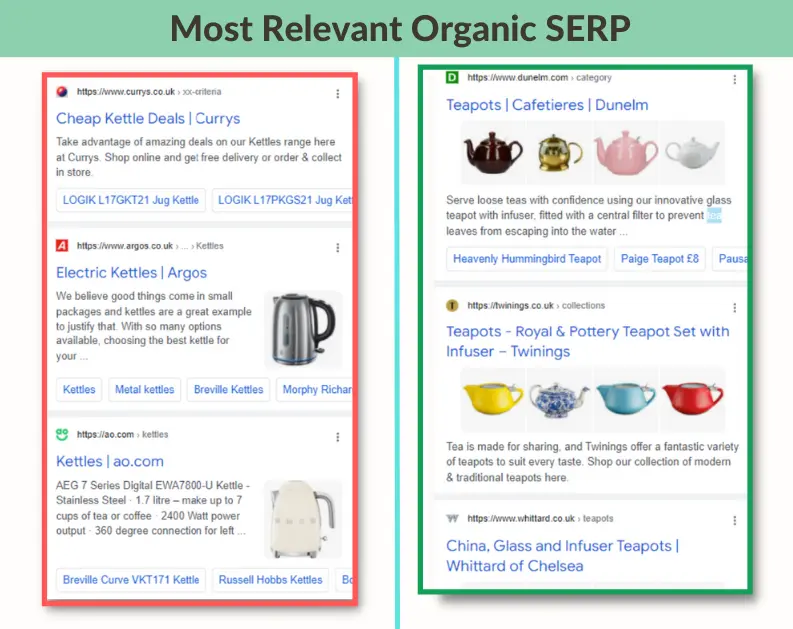 Left shows results for ‘Kettle’. Right shows results for ‘Teapot’