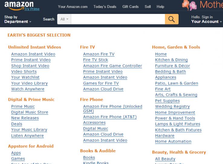 categories and facets on Amazon.com