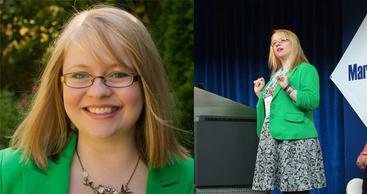 Ruth Burr Reedy and her green speaking blazer
